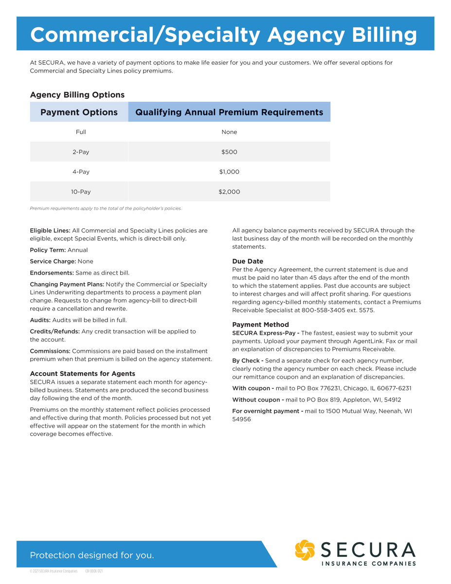 Commercial Agency Billing Sell Sheet